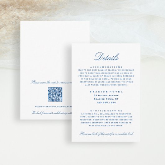 Gestreepte bas bruiloft Details Hotel Info QR code Informatiekaartje