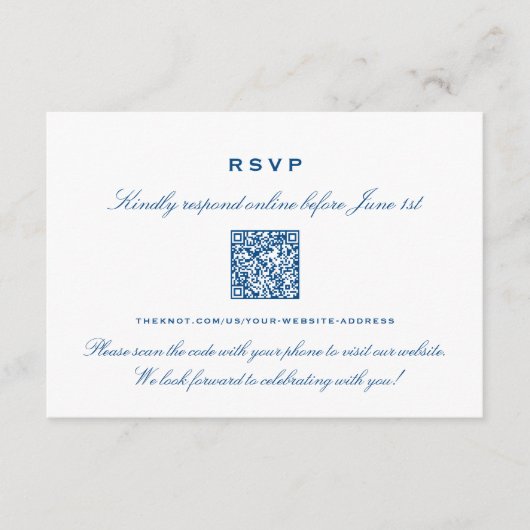 Gestreepte bas Elegant Navy Blue Online RSVP QR Co Informatiekaartje (Voorkant)