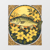 Gestreepte basrotsbaars en gele jasmijnbloemen raamsticker (Vel)