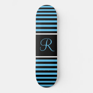 Gestreepte Blauw en Zwart Custom Initiaal Letter Skateboard