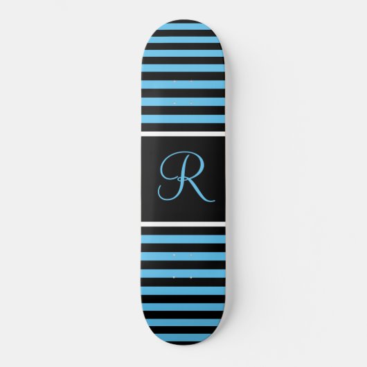 Gestreepte Blauw en Zwart Custom Initiaal Letter Skateboard (Voorkant)