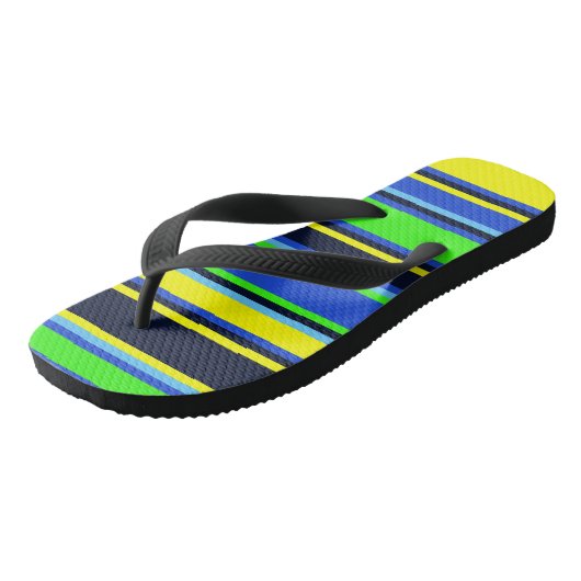 Gestreepte blauwe, Limoen en gele unisex Teenslipp Teenslippers (Schuin)
