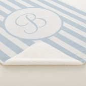 Gestreepte blauwe mist van wit monogram sherpa deken (3/4)