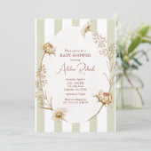  Gestreepte Bloemen Baby shower Uitnodiging (Staand voorkant)