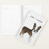 Gestreepte Boston Terrier Cartoon Hond & Aangepast Planner (Display)