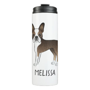 Gestreepte Boston Terrier Cartoon Hond & Aangepast Thermosbeker