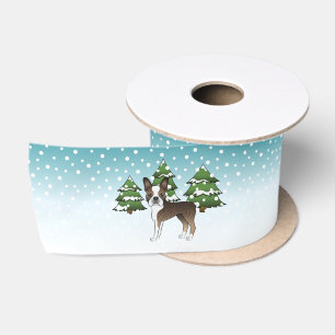 Gestreepte Boston Terrier In Een Winterbos Lint