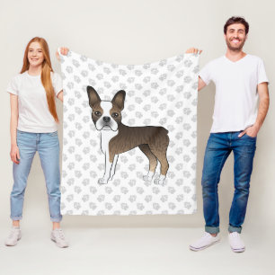 Gestreepte Boston Terrier Mooie Cartoon Hond & Poo Fleece Deken