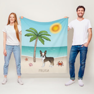 Gestreepte Boston Terrier Op Een Tropisch Zomerstr Fleece Deken