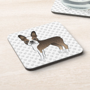 Gestreepte Boston Terrier Schattige Cartoon Hond & Bier Onderzetter