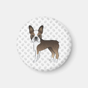 Gestreepte Boston Terrier Schattige Cartoon Hond & Magneet