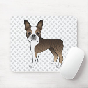 Gestreepte Boston Terrier Schattige Cartoon Hond & Muismat