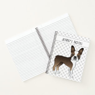 Gestreepte Boston Terrier Schattige Cartoon Hond & Notitieboek