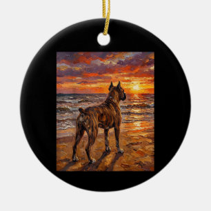 Gestreepte Boxer bij Sunset Beach Boxer Honden Kun Keramisch Ornament
