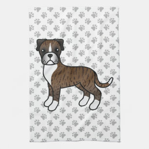 Gestreepte Boxer Mooie Cartoon Hond & Pootjes Theedoek