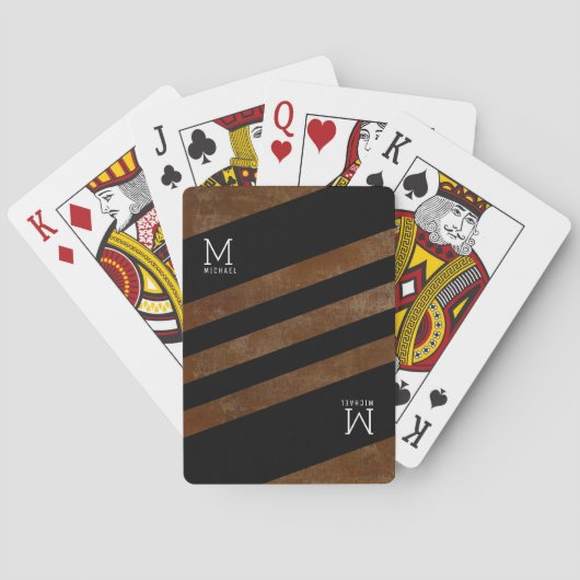gestreepte bruine monogram speelkaarten (Achterkant)