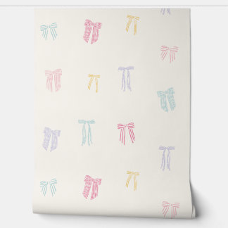 Gestreepte Coquette Bows mint roze geel lila crème Behang