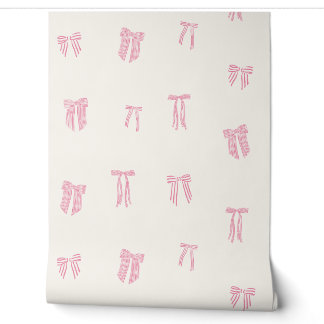 Gestreepte Coquette Bows roze op crème Behang
