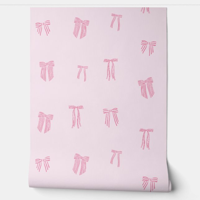 Gestreepte Coquette Bows roze op lichtroze Behang (Afrollen)
