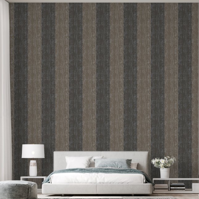 Gestreepte crackle textuur taupe en bruin behang (Slaapkamer)