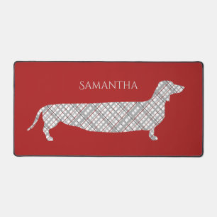 Gestreepte Daschund op Rode Persoonlijke Bureaumat