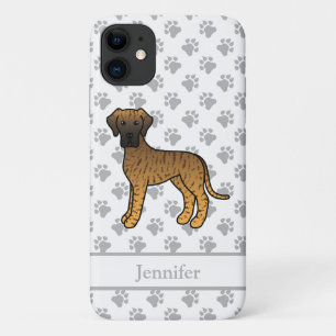 Gestreepte Dog Argwanende Hond Cartoon Hond & Naam iPhone 11 Hoesje