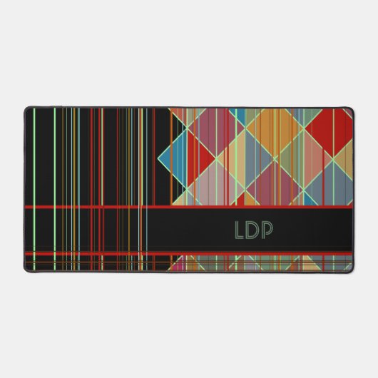 Gestreepte driehoeksvormen met Initialen op zwart Bureaumat (Voorkant)