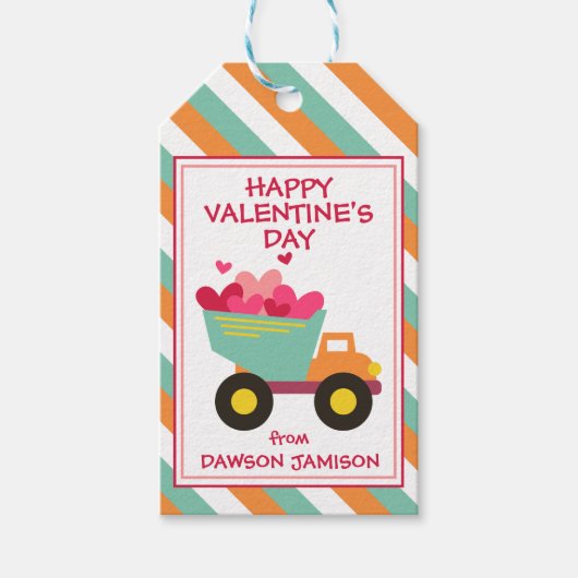 Gestreepte dump truck gepersonaliseerde cadeau Lab Cadeaulabel (Voorkant)