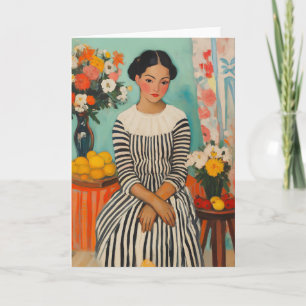 Gestreepte elegantie met bloemen kaart