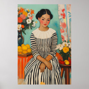 Gestreepte elegantie met bloemen poster