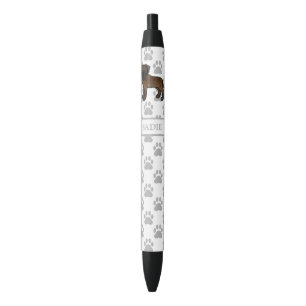 Gestreepte Engelse Mastiff Cute Cartoon Hond & Naa Zwarte Inkt Pen
