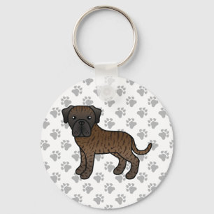 Gestreepte Engelse Mastiff Schattige Cartoon Hond Sleutelhanger