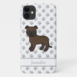 Gestreepte Engelse Staffie Cute Cartoon Hond & Naa iPhone 11 Hoesje