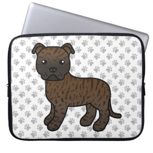 Gestreepte Engelse Staffie Mopshond Cute Cartoon H Laptop Sleeve