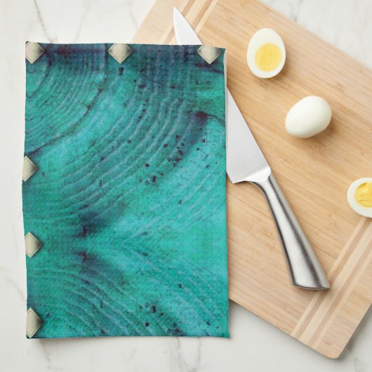 Gestreepte Floor Pattern in Aqua Blues Theedoek (Quarter Fold)