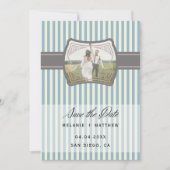 Gestreepte Foto Sla de datum bruiloft op Kaart (Voorkant)