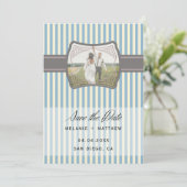 Gestreepte Foto Sla de datum bruiloft op Kaart (Staand voorkant)