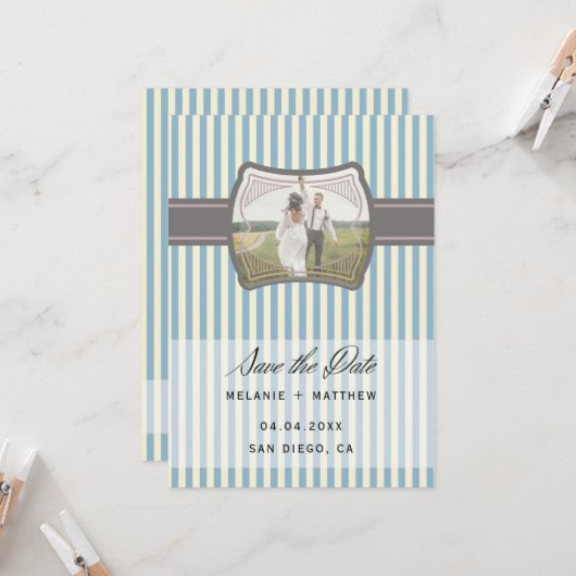 Gestreepte Foto Sla de datum bruiloft op Kaart (Voorkant / Achterkant in situ)
