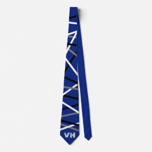 Gestreepte gitaarblauw grijs wit zwarte Initialen Stropdas