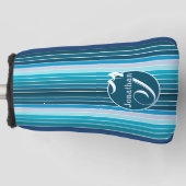 Gestreepte golfaccessoires gepersonaliseerd blauw golfheadcover (Voorkant)
