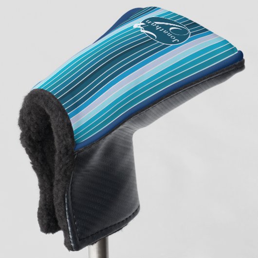 Gestreepte Golfaccessoires Persoonlijk Blauw Golfheadcover (3/4 voorkant)