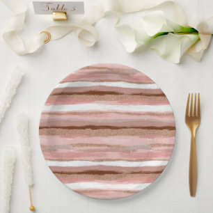 Gestreepte gouden glitter roze papier Borden Papieren Bordje