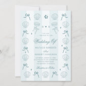 Gestreepte Hand Getrokken Kust Blauwe Bow Shell We Kaart (Voorkant)