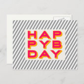 Gestreepte Happy Bday Typografie Briefkaart (Voorkant / Achterkant)