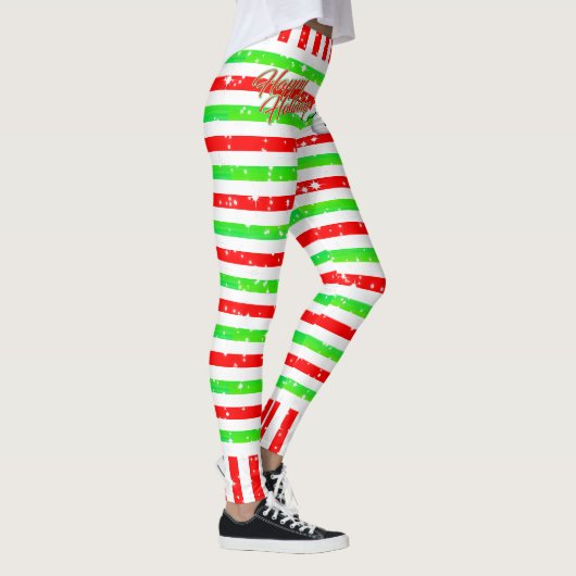 Gestreepte Happy Festive met Snowman en Snowflakes Leggings (Rechts)