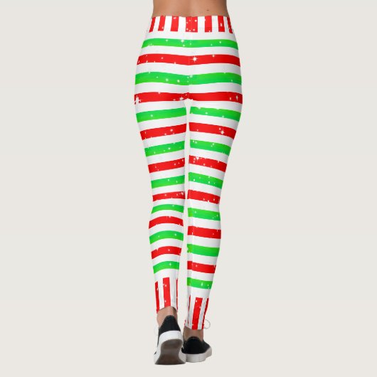 Gestreepte Happy Festive met Snowman en Snowflakes Leggings (Achterkant)