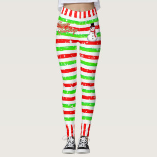 Gestreepte Happy Festive met Snowman en Snowflakes Leggings