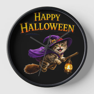 Gestreepte heks kitten fijn Halloween speelse muur