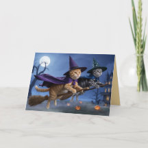 Gestreepte Heksen Halloween Wenskaart
