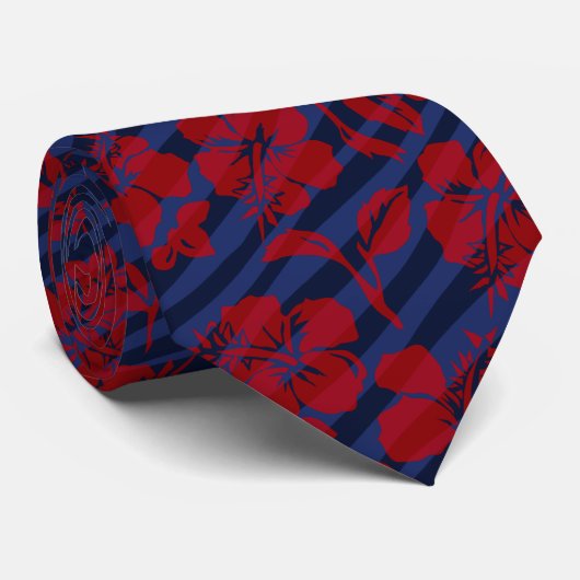 Gestreepte  Hibiscus Hawaiian Necktie Stropdas (Opgerold)